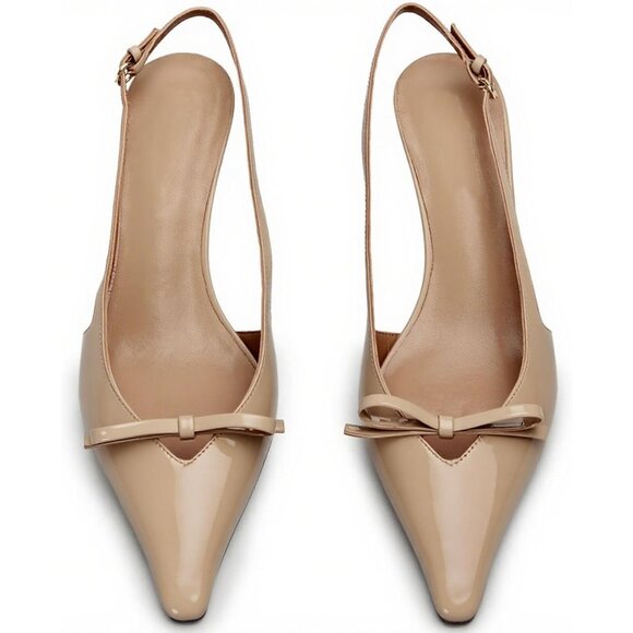Caradise Women Nude Bow Pointed Toe Kitten Pumps Sexy Backless Stiletto Heel - Picture 4 of 7